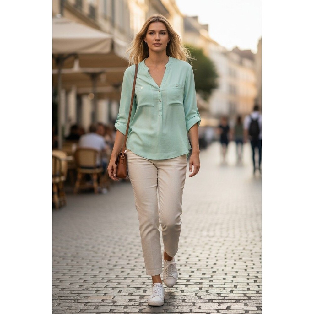 7th Avenue Design Studio New York & Company Women Lt Green Long Sleeve Blouse L